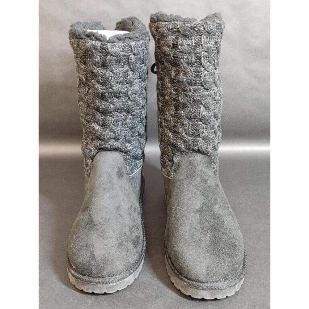 Muk Luks Cozy Selena Knit Faux Fur Boots Slippers Black Fold Down Winter SZ 10M